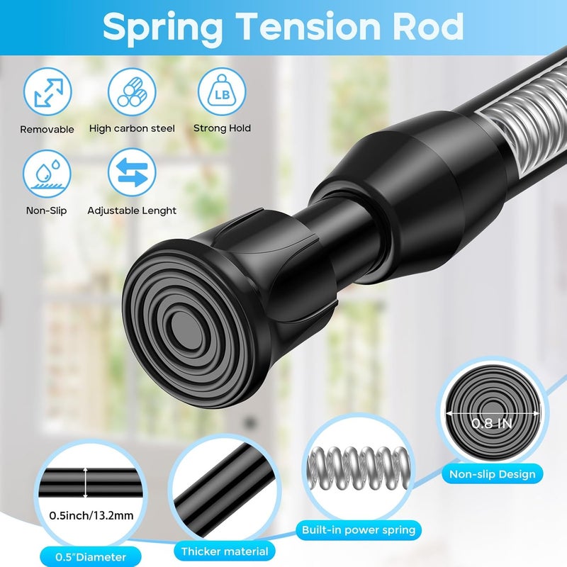 ZipGlo Tension Curtain Rod 17-28 inch Small Tension Rods Black Adjustable Spring Tension Curtain Rods 4PCS Mini Curtain Rod Short for Cupboard Closet Rod Kitchen Drawers No Drill Cupboard Cabinets - Image 2